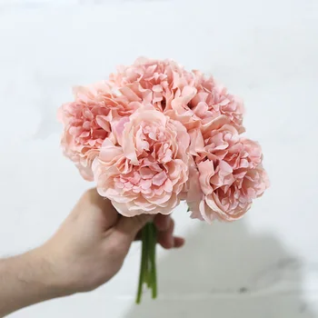 5 Galvos Rose Pink Silk Bijūnas Dirbtinės Gėlės Hydrangea Nuotakos Puokštės, Vestuvių Namų Puošybai Šalies Pigūs Netikrą Gėlių Dirbtiniais
