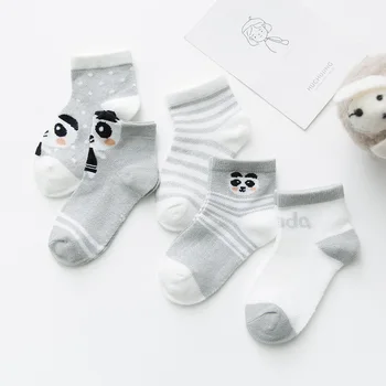 5 Poros Naujagimiui Kojinės Vaikams, Trumpos Kojines Animacinių filmų Panda Bear Modelis Minkštos Medvilnės Vaikams Spausdinti Mezgimo Kojinės 0-12years
