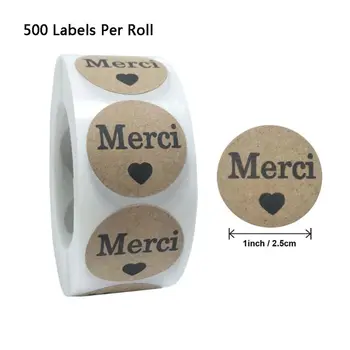 500pcs/Roll Kraft Merci prancūzijos Ačiū, etiketes, Lipdukus Paketas Paketas, Plomba