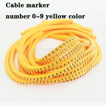 500PCS viena geltona roll mišinį skaičius Nemokamas pristatymas EB-1 Kabelis Viela Žymeklis Skaičius nuo 0 iki 9 Kabelių Dydis 2.5 sqmm PVC medžiagos
