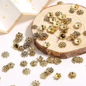 50pcs Antikvariniai Aukso Spalvos Metalo Gėlių Prarasti Tarpiklis Granules, Kepurės Didmeninė daug Papuošalų Priėmimo 