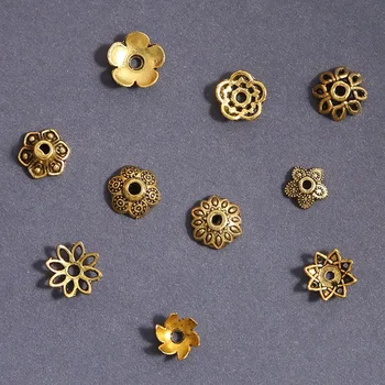 50pcs Antikvariniai Aukso Spalvos Metalo Gėlių Prarasti Tarpiklis Granules, Kepurės Didmeninė daug Papuošalų Priėmimo 