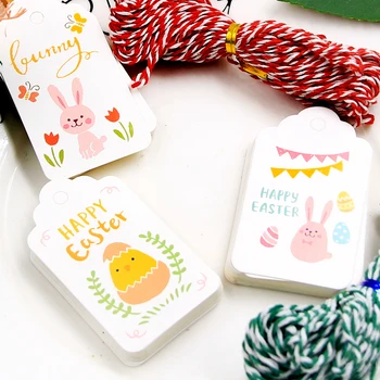 50PCS Velykų Popierinės etiketės Su Virve Bunny Triušiai Kraft Etiketės Vaikams Dovanų Dėžutė Papuošalų Kabantys Papuošalai 