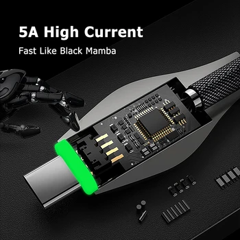 5A Greito Įkrovimo USB C Tipo Kabelis Huawei Mate 20 XiaoMi Greitai Įkrauti USB 3.0 C Duomenų Laidą 