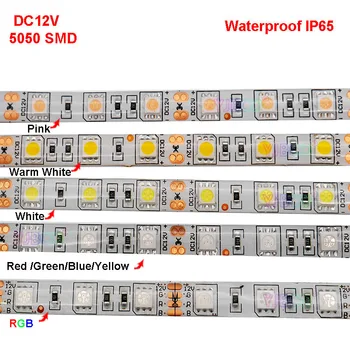 5m DC12V 5050 SMD 60LEDs/m Led Juostelė Balta/Šiltai Balta/Raudona/Žalia/Geltona/Mėlyna/Rožinė/RGB/UV/RGBW/RGBWW Lanksti led juosta