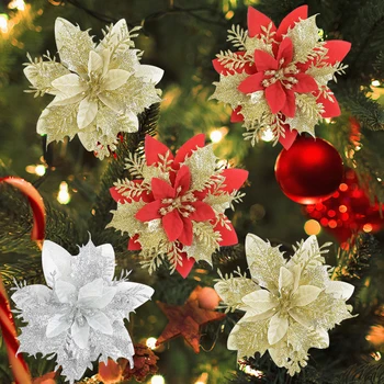 5vnt 14cm Blizgučiai Dirbtinių Gėlių Galvos Dėl Kalėdų Eglutės Ornamentas 