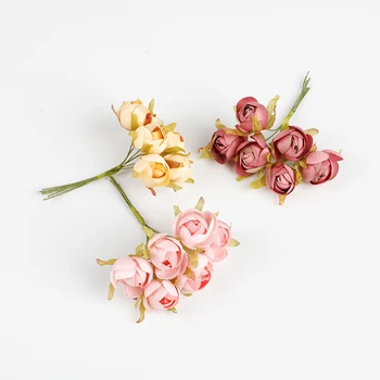 6 gabalus Mažas arbata, rožių puokštė vestuvių dekoratyvinių gėlių vainikas vestuviniai aksesuarai patvirtinimo namų puošybai dirbtinės gėlės