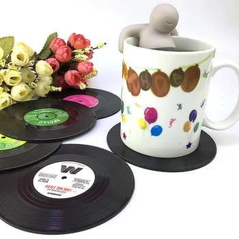6 Vnt Mados Vinilo Silikono Įrašyti Retro CD Tipo Gėrimų Padėkliukai Taurės Kilimėliai, neslidžia Geriamojo Turas Coffeee Taurės Mat Nustatyti, Pratybos