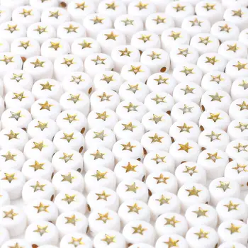 600pcs Gold Star Balta Akrilo Plastiko Karoliukai, Apvalūs Prarasti Tarpiklis Karoliukai Papuošalai Priėmimo 