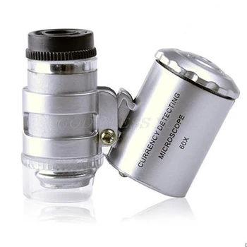 60x Mini Pocket LED UV Juvelyrų Loupe Mikroskopu Stiklo Papuošalų Didinamojo stiklo Lašas Laivybos