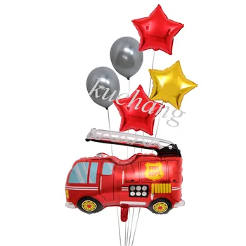6pcs Cartoon Automobilių Balionų rinkinys gaisrinė mašina Automobilių Folija Balionas Greitosios pagalbos Globos Berniukai Dovanos Gimtadienio Dekoracijos Vaikams kamuoliai