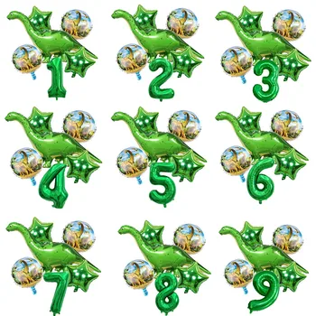 6pcs/daug Žalios Tanystropheus Folija Balionai Berniukas Dinozaurų Balionas su Skaičiumi Rutulių Juros periodo Pasaulio Gimtadienio Dekoracijos Vaikams