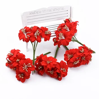 6pcs floristics raudona netikrų vestuvių gėlės dekoratyvinės gėlės kalėdų vainikai vazos, namų dekoro Dirbtinės gėlės didmeninė