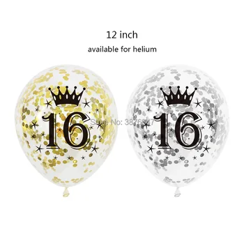 6pcs/lot 15 16 17 18 19 su gimtadieniu balionai auksas, sidabras 16 18 dekoracijos skaidrus konfeti jubiliejų balionas