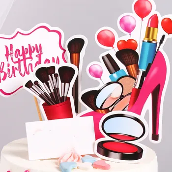 6pcs Naujas Aukšto kulno mergina Tortas Topper Lūpų maišelį kosmetika gimtadienio cupcake rėžtuvės Gimtadienio laimingas, desertas Pyragas apdaila