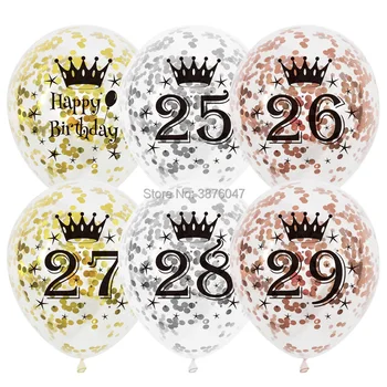 6pcs/partijos numeris 25 26 27 28 29 gimtadienio balionai pakilo auksas, sidabras 25 26 28 dekoracijos aiškiai jubiliejų balionas