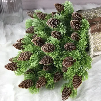 7 Filialų Dirbtinių augalų pušies kankorėžis žolės apdaila vieno filialo Plastinės sumušta Vestuvių Kalėdų Dekoro