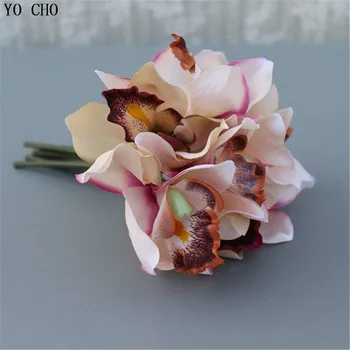 7 galvą vestuvių dekoravimas mariage Orchidėja dirbtinių gėlių dekoratyvinės šilko voilet nuotakos puokštė namų dekoro priedai