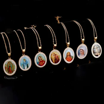 7 Stiliaus Aukso 316L Nerūdijančio Plieno Ovalus Mergelės Marijos Krikščionių Katalikų Karoliai Pakabukas Aukštos kokybės Karoliai Moterims, Dovana