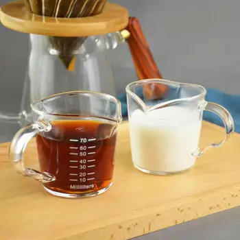 70ml Karščiui atsparaus Stiklo Matavimo Puodelis Mažų Pieno Taurės Virtuvės Jigger Espresso Kavos Dukart burna Unciją Taurė