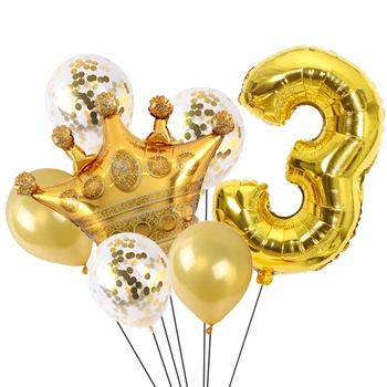 7pc/daug didelis aukso karūna skaičius helio balionus, gimtadienio vestuves kūdikių apdailos princas, princesė temą vaikas Dovana žaislas Globos