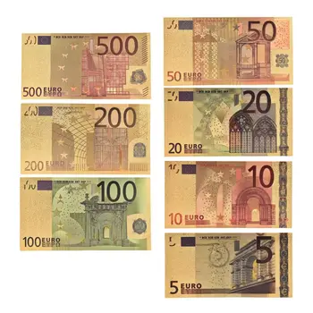 7pcs 5 10 20 50 100 200 500 EUR Aukso Banknotų 24K Aukso Netikrą Popierinių Pinigų Kolekcija Eurų Banknotų Nustato Karšto Pardavimo