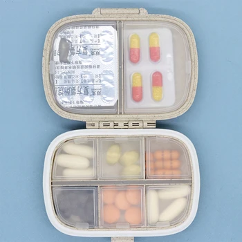 8 tinklus organizatorius konteinerių tablečių kelionės tabletes, dėžutę su Sandarinimo žiedas mažą dėžutę tablečių, Kviečių šiaudų konteinerių vaistų