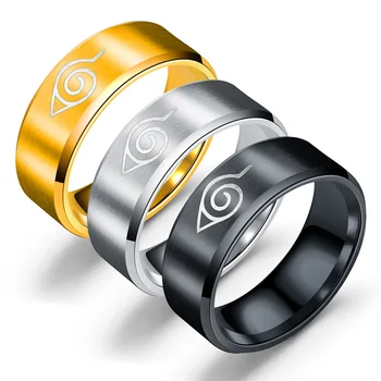 8mm šepečiu Naruto Konoha pasirašyti 316L Nerūdijančio Plieno Žiedas Juoda piršto žiedai vyrams, moterims, didmeninė