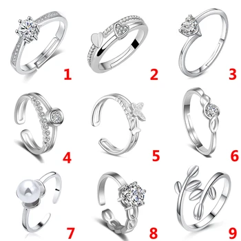 9 Stiliaus Naujas Mados Atidarykite Reguliuojamas Žiedas Crystal Pearl Žiedas Moterims, Sidabro Spalvų Papuošalai