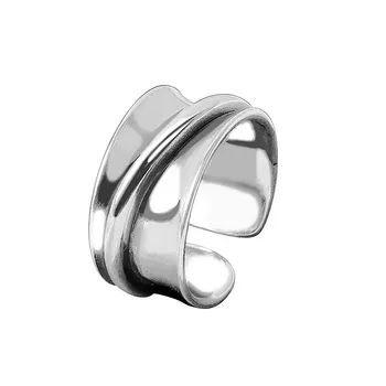 925 Sterlingas Sidabro žiedai moterims plati, sklandžiai turas Paprastas Minimalistinis Atidarykite Reguliuojamas Pirštų Žiedai Mados Juosta Moterų Bijoux