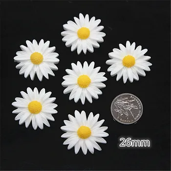 9mm/13mm/22 mm/26mm balta daisy gėlių dervos flatback cabochon 
