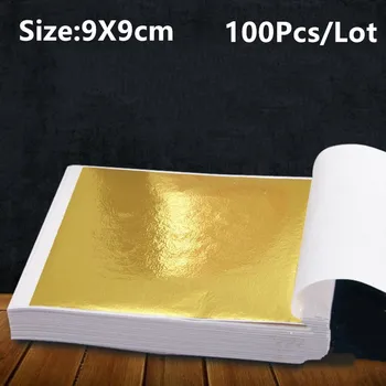 9x9cm 100 Lapas Meno Amatų Imitacija Aukso Skiedra Folijos Lapelius, Spalvinga Aukso Lapų Lakštai Gilding 