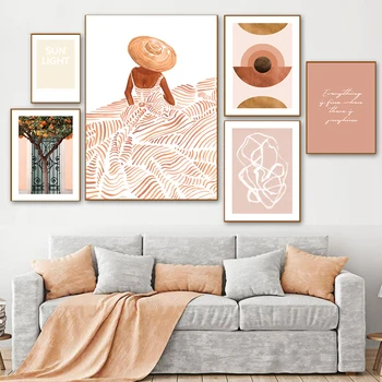Abstrakti Laišką Plakatas Boho Stiliaus Tapybos Drobės Apelsinų Medžio Mergina Sienos Nuotraukas Kambarį Šiaurės Apdailos Home Art