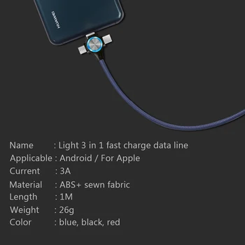 !ACCEZZ USB Kabelis iPhone 12 11 Xs Max XR X 3 in 1 Greito Įkrovimo Kabeliai Xiaomi 