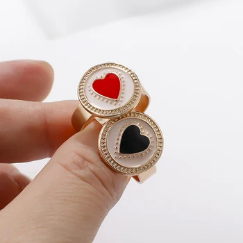 AENSOA Širdies Formos Emalio Blogio Akių Aukso Spalvos Atidaryti Žiedai Prekės Derliaus Moterų Žiedai Perdėti bižuterijos