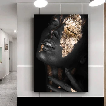 Afrikos Meno Juodojo Aukso Moteris Aliejaus Tapybos ant Drobės Cuadros Plakatai ir Spausdina Skandinavijos Sienos Nuotrauka už Kambarį Dekoro
