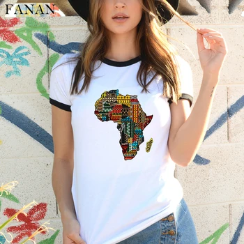 Afrikos Žemėlapis Graphic Marškinėliai Moterims Harajuku Afrikos Paveldo Moterų marškinėliai Afro Word 