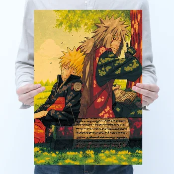 AIMEER Naruto Keturių Kartų Naruto Anime Simbolių Uzumaki Naruto ir Tėvas Kraftpopieris Plakatas Retro Dekoro Painting51x35.5cm