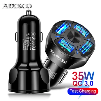 AIXXCO 3 Prievadų USB Automobilinis Įkroviklis Greitai Įkrauti 3.0 Greitas Automobilių Cigarečių Žiebtuvėlis 