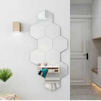 Akrilo šešiakampis veidrodis trijų matmenų sienų lipdukai gyvenamasis kambarys miegamasis vonios kambarys fone, sienos, namo apdailos veidrodis