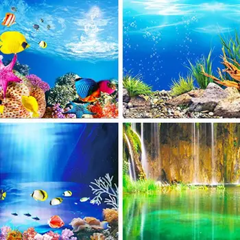 Akvariumas Kraštovaizdžio, aplinkosaugos ¾enklelis Plakatas Žuvų Bakas 3D Fone Tapybos Lipdukas dvipusis Vandenyno Jūros Augalai, Akvariumo Dekoras