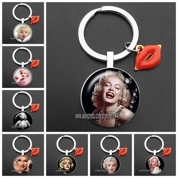 Amerikos Kino Žvaigždė Marilyn Monroe Keychain su Nepriklausomo Raudonos Lūpos Derliaus Ikona, Stabas Foto Key Chain Žiedo Gerbėjai Papuošalai