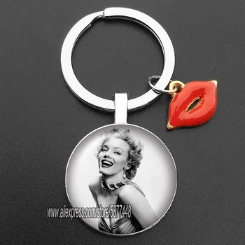 Amerikos Kino Žvaigždė Marilyn Monroe Keychain su Nepriklausomo Raudonos Lūpos Derliaus Ikona, Stabas Foto Key Chain Žiedo Gerbėjai Papuošalai