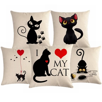 Animaciją kačių modelis atspausdintas Medvilnės Skalbiniai, pagalvės dangtelis sofos pagalvės užvalkalą automobilio sėdynės pagalvėlė padengti dekoratyvinės pagalvės