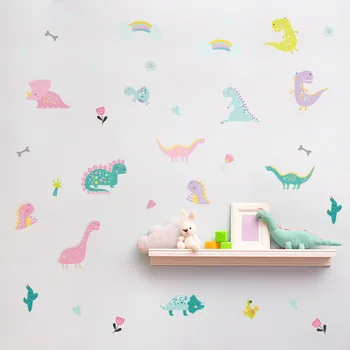 Animacinių filmų Dinozaurų Sienų Lipduko Vaikų Kambario Darželio Miegamojo Kambarį Freskos Meno Vinilo Lipdukai Macaron Darželio 