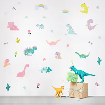 Animacinių filmų Dinozaurų Sienų Lipduko Vaikų Kambario Darželio Miegamojo Kambarį Freskos Meno Vinilo Lipdukai Macaron Darželio 