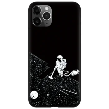 Animacinių filmų Matinis Astronautas Black Case for iPhone 11 12 Pro MAX Mini X XS XR SE 2020 Max 
