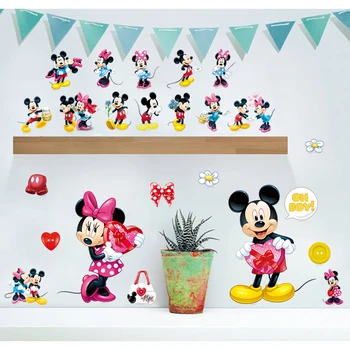 Animacinių filmų mickey minnie mouse sienų lipdukai miegamasis kūdikių pramogų parkas namų dekoro priedai pvc sienų lipdukai 