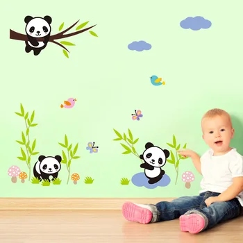 Animacinių filmų Panda gyvenimo gyvūnų Sienų Lipdukai vaikams kūdikių kambariai darželio apdailos jam prilygintą išsilavinimą Meno, Lipdukai namų dekoro mielas lipdukas