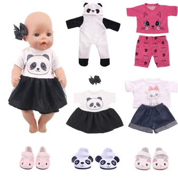 Animacinių filmų Panda, Katė Drabužius，Batai 18 Colių Amerikos&43Cm Baby New Born Lėlės, Mūsų Karta , Kūdikio Gimtadienio Šventė Dovana